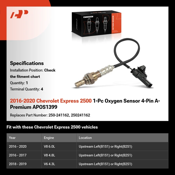 2016-2020 Chevrolet Express 2500 1-Pc Oxygen Sensor 4-Pin A-Premium APOS1399