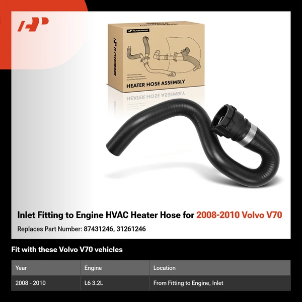 Inlet Fitting to Engine HVAC Heater Hose for 2008-2010 Volvo V70