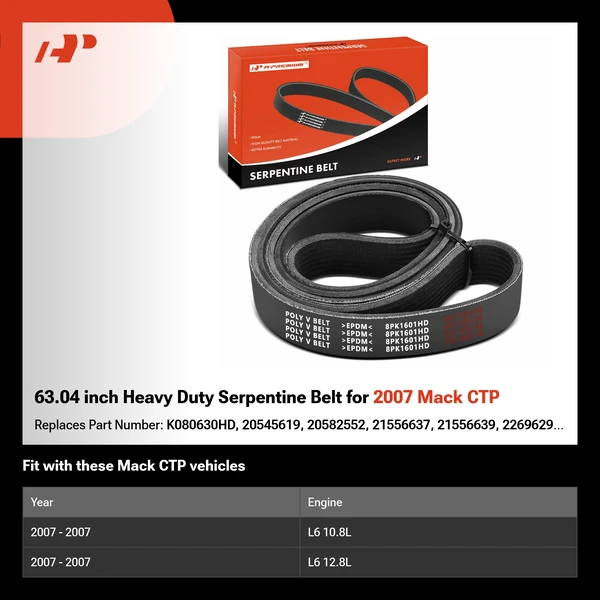 63.04 inch Heavy Duty Serpentine Belt for 2007 Mack CTP