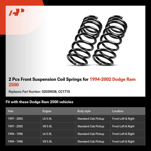 2 Pcs Front Suspension Coil Springs for 1994-2002 Dodge Ram 2500
