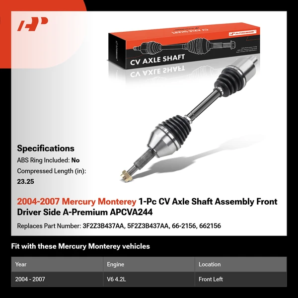 2004-2007 Mercury Monterey 1-Pc CV Axle Shaft Assembly Front Driver Side A-Premium APCVA244