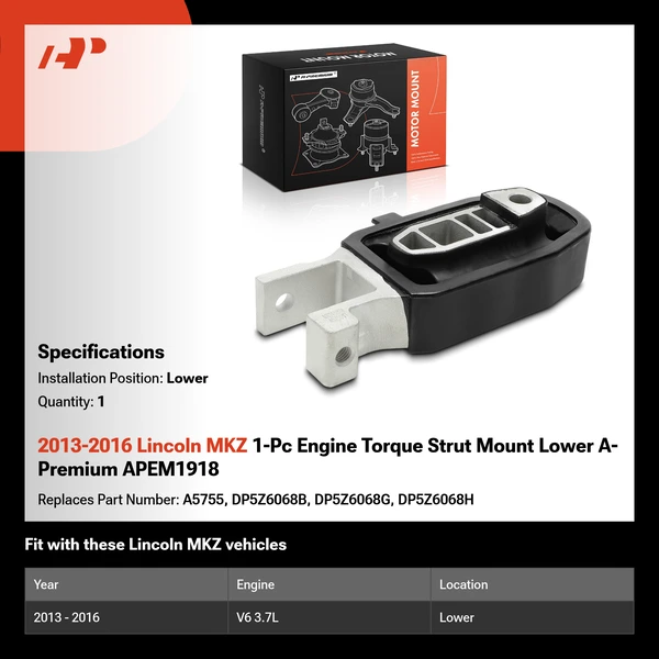 2013-2016 Lincoln MKZ 1-Pc Engine Torque Strut Mount Lower A-Premium APEM1918
