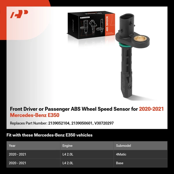 Front Driver or Passenger ABS Wheel Speed Sensor for 2020-2021 Mercedes-Benz E350