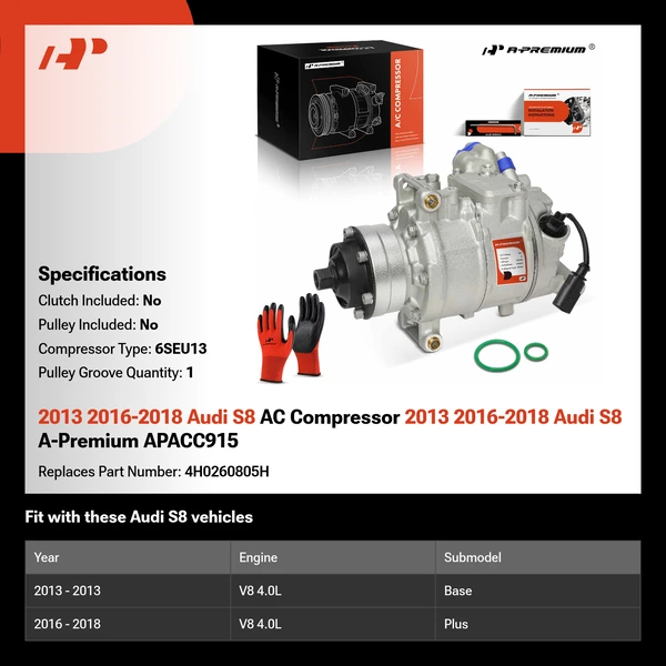 2013 2016-2018 Audi S8 AC Compressor 2013 2016-2018 Audi S8 A-Premium APACC915