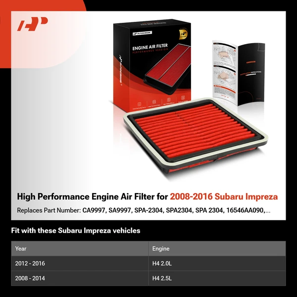 High Performance Engine Air Filter for 2008-2016 Subaru Impreza