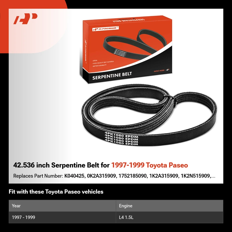 42.536 inch Serpentine Belt for 1997-1999 Toyota Paseo