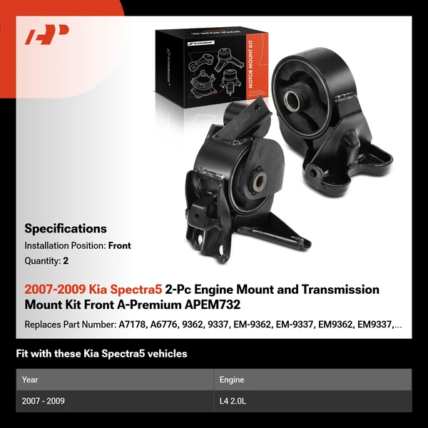 2007-2009 Kia Spectra5 2-Pc Engine Mount and Transmission Mount Kit Front A-Premium APEM732