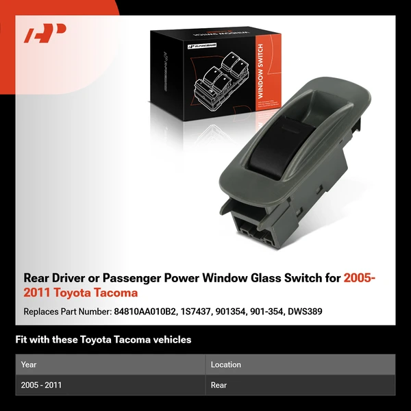 Rear Driver or Passenger Power Window Glass Switch for 2005-2011 Toyota Tacoma