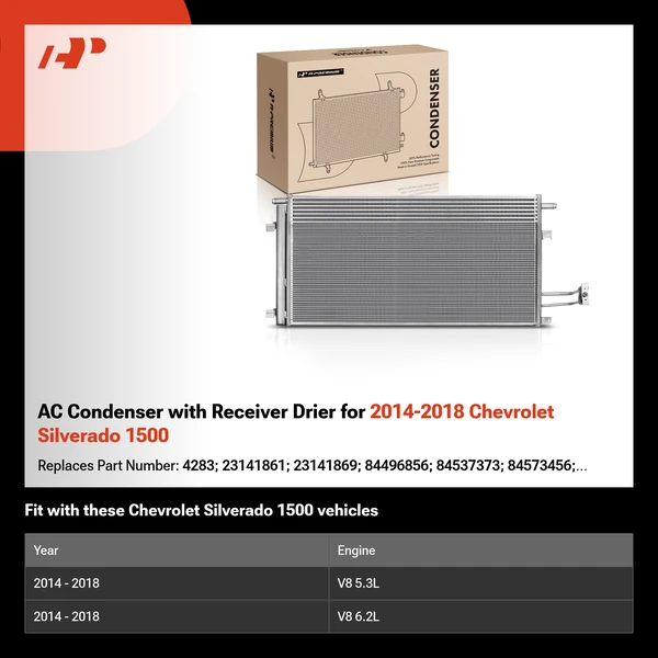 AC Condenser with Receiver Drier for 2014-2018 Chevrolet Silverado 1500