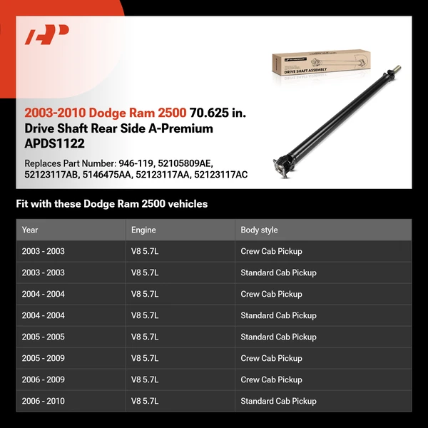 2003-2010 Dodge Ram 2500 70.625 in. Drive Shaft Rear Side A-Premium APDS1122
