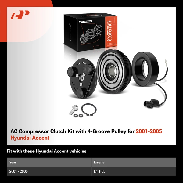 AC Compressor Clutch Kit with 4-Groove Pulley for 2001-2005 Hyundai Accent