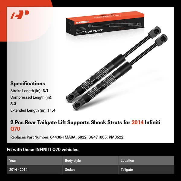 2 Pcs Rear Tailgate Lift Supports Shock Struts for 2014 Infiniti Q70