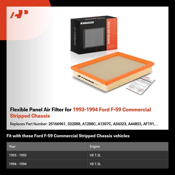 Flexible Panel Air Filter for 1993-1994 Ford F-59 Commercial Stripped Chassis