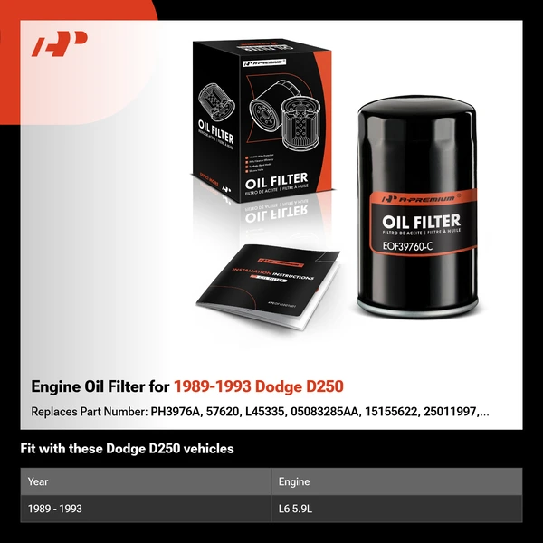 Engine Oil Filter for 1989-1993 Dodge D250