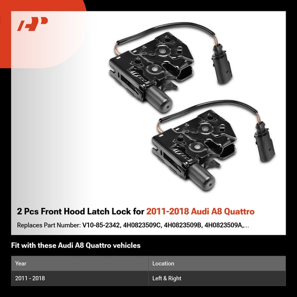 2 Pcs Front Hood Latch Lock for 2011-2018 Audi A8 Quattro