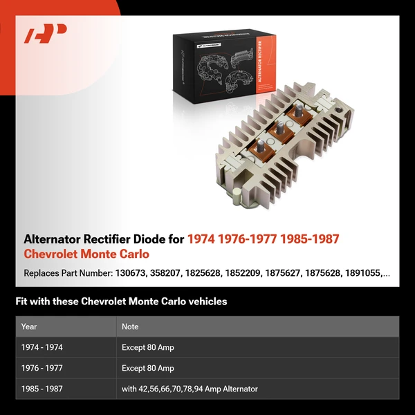 Alternator Rectifier Diode for 1974 1976-1977 1985-1987 Chevrolet Monte Carlo