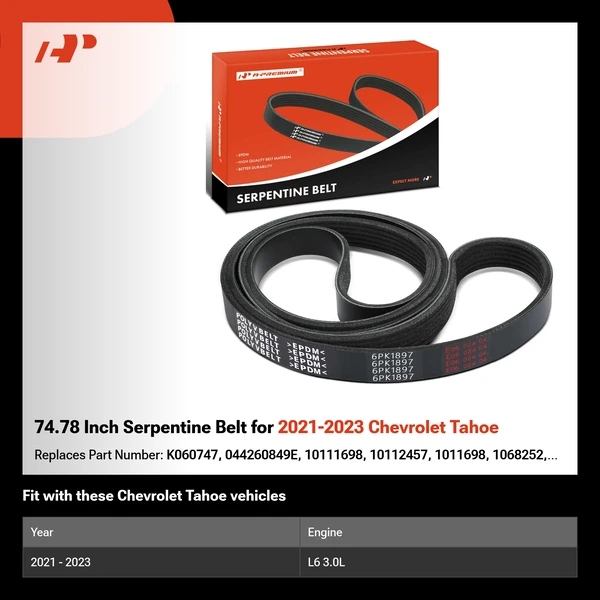74.78 Inch Serpentine Belt for 2021-2023 Chevrolet Tahoe