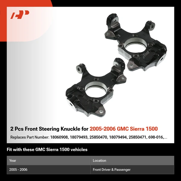 2 Pcs Front Steering Knuckle for 2005-2006 GMC Sierra 1500
