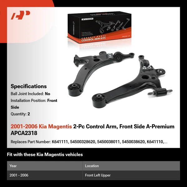 2001-2006 Kia Magentis 2-Pc Control Arm, Front Side A-Premium APCA2318