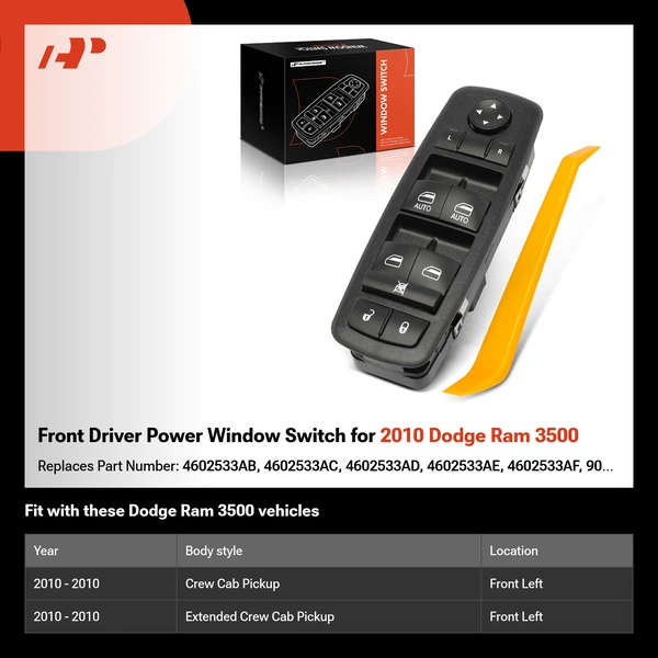 Front Driver Power Window Switch for 2010 Dodge Ram 3500