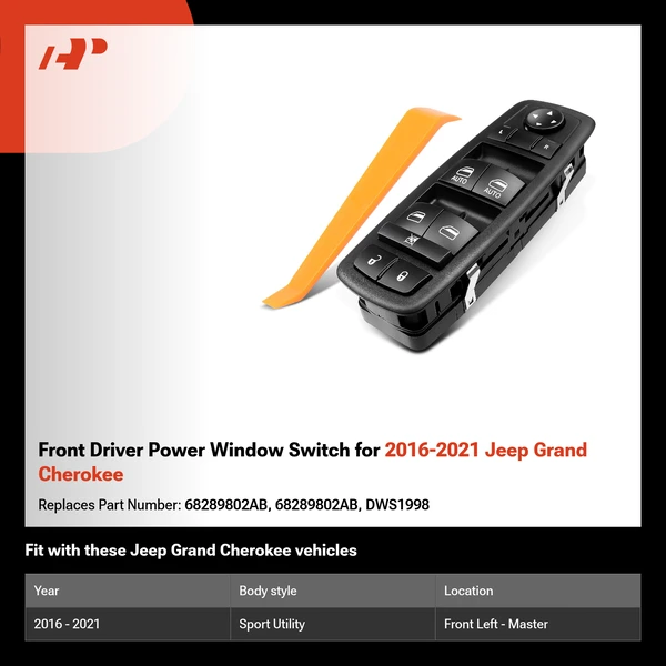 Front Driver Power Window Switch for 2016-2021 Jeep Grand Cherokee