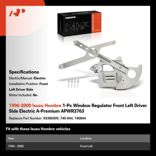 1996-2000 Isuzu Hombre 1-Pc Window Regulator Front Left Driver Side Electric A-Premium APWR3763