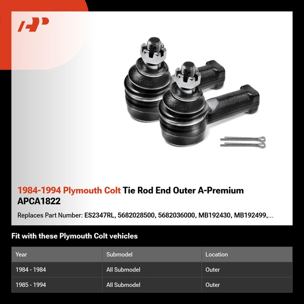 1984-1994 Plymouth Colt Tie Rod End Outer A-Premium APCA1822