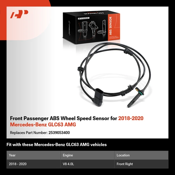 Front Passenger ABS Wheel Speed Sensor for 2018-2020 Mercedes-Benz GLC63 AMG