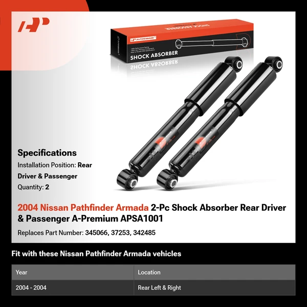2004 Nissan Pathfinder Armada 2-Pc Shock Absorber Rear Driver & Passenger A-Premium APSA1001