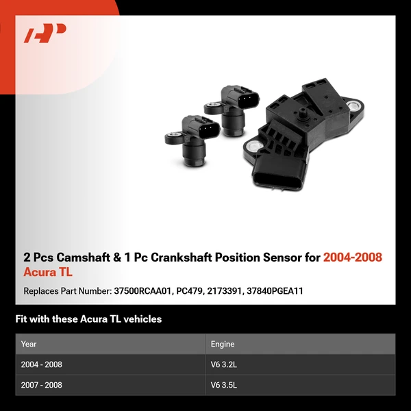 2 Pcs Camshaft & 1 Pc Crankshaft Position Sensor for 2004-2008 Acura TL
