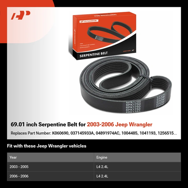 69.01 inch Serpentine Belt for 2003-2006 Jeep Wrangler