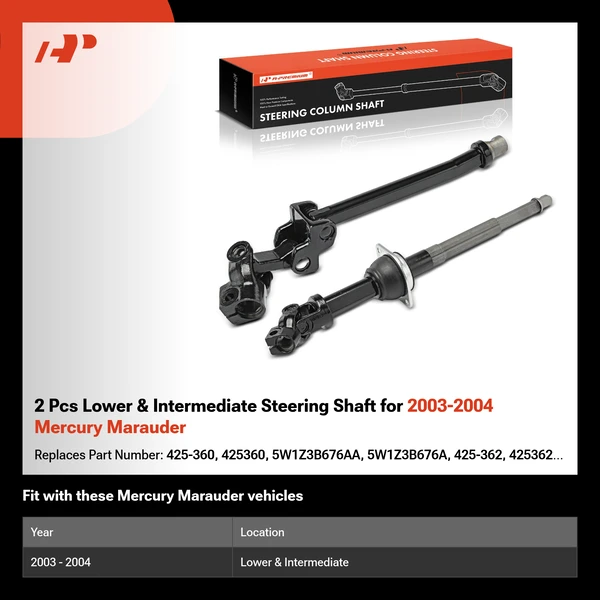 2 Pcs Lower & Intermediate Steering Shaft for 2003-2004 Mercury Marauder