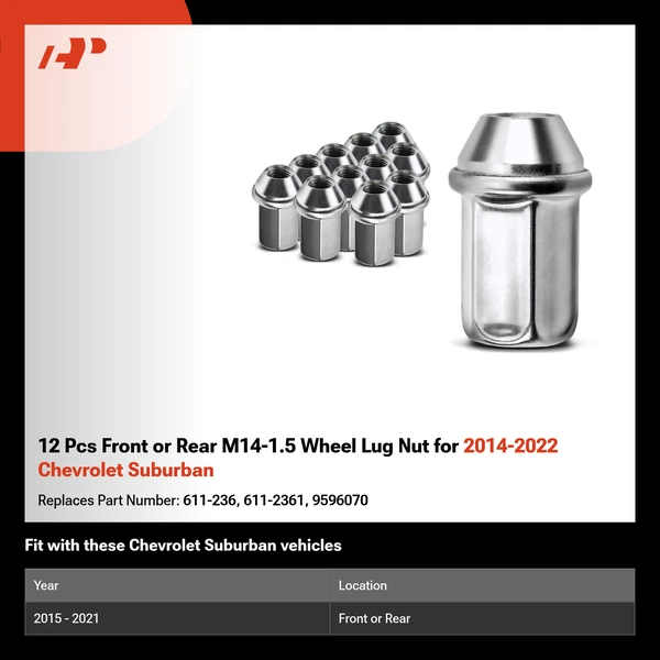 12 Pcs Front or Rear M14-1.5 Wheel Lug Nut for 2014-2022 Chevrolet Suburban