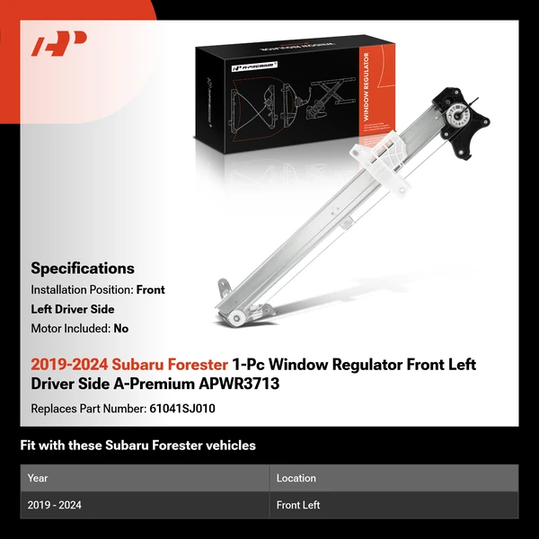 2019-2024 Subaru Forester 1-Pc Window Regulator Front Left Driver Side A-Premium APWR3713