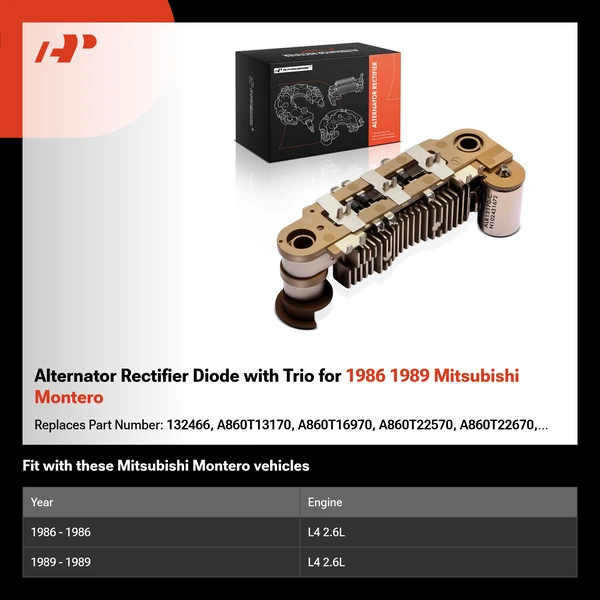 Alternator Rectifier Diode with Trio for 1986 1989 Mitsubishi Montero