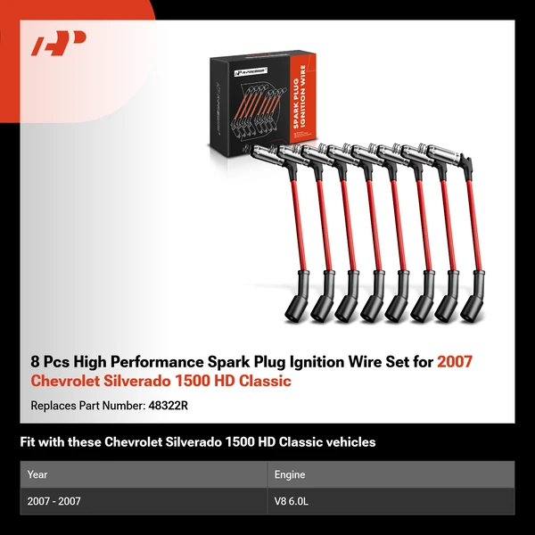 8 Pcs High Performance Spark Plug Ignition Wire Set for 2007 Chevrolet Silverado 1500 HD Classic