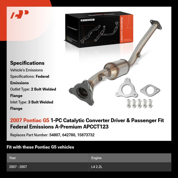 2007 Pontiac G5 1-PC Catalytic Converter Driver & Passenger Fit Federal Emissions A-Premium APCCT123