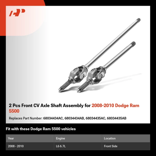 2 Pcs Front CV Axle Shaft Assembly for 2008-2010 Dodge Ram 5500