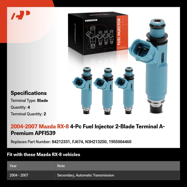 2004-2007 Mazda RX-8 4-Pc Fuel Injector 2-Blade Terminal A-Premium APFI539