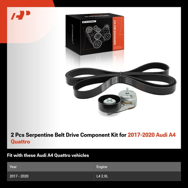 2 Pcs Serpentine Belt Drive Component Kit for 2017-2020 Audi A4 Quattro