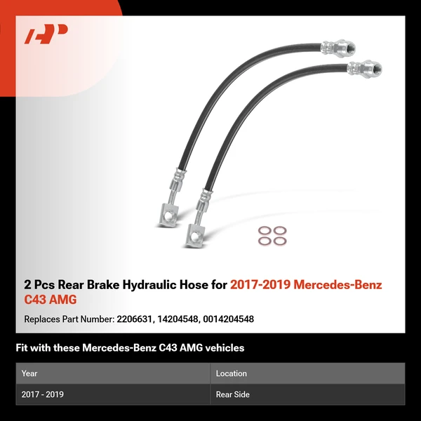 2 Pcs Rear Brake Hydraulic Hose for 2017-2019 Mercedes-Benz C43 AMG