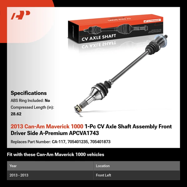 2013 Can-Am Maverick 1000 1-Pc CV Axle Shaft Assembly Front Driver Side A-Premium APCVA1743