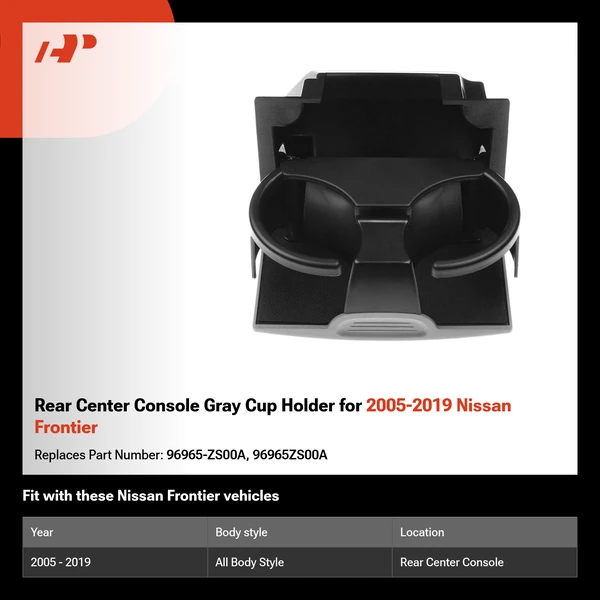 Rear Center Console Gray Cup Holder for 2005-2019 Nissan Frontier