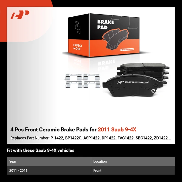 4 Pcs Front Ceramic Brake Pads for 2011 Saab 9-4X