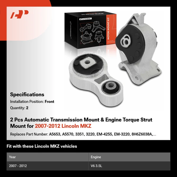 2 Pcs Automatic Transmission Mount & Engine Torque Strut Mount for 2007-2012 Lincoln MKZ