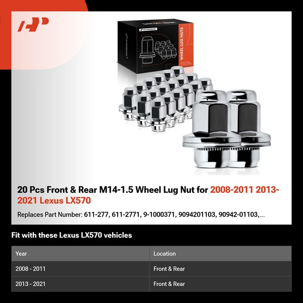 20 Pcs Front & Rear M14-1.5 Wheel Lug Nut for 2008-2011 2013-2021 Lexus LX570