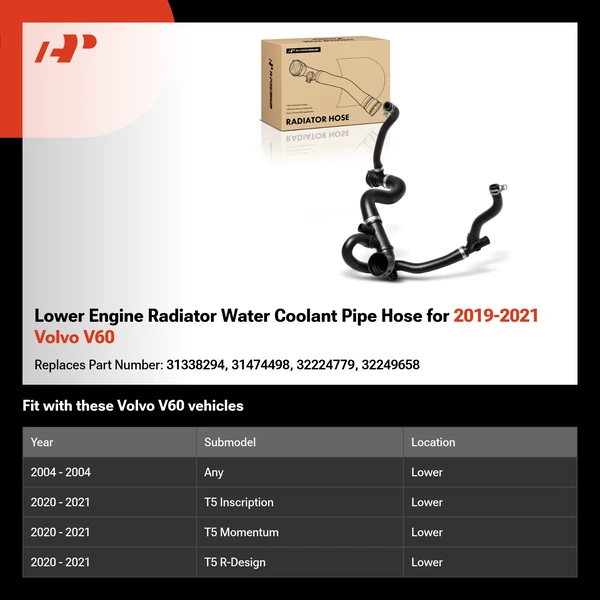 Lower Engine Radiator Water Coolant Pipe Hose for 2019-2021 Volvo V60
