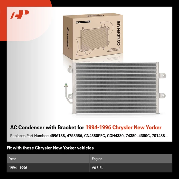 AC Condenser with Bracket for 1994-1996 Chrysler New Yorker