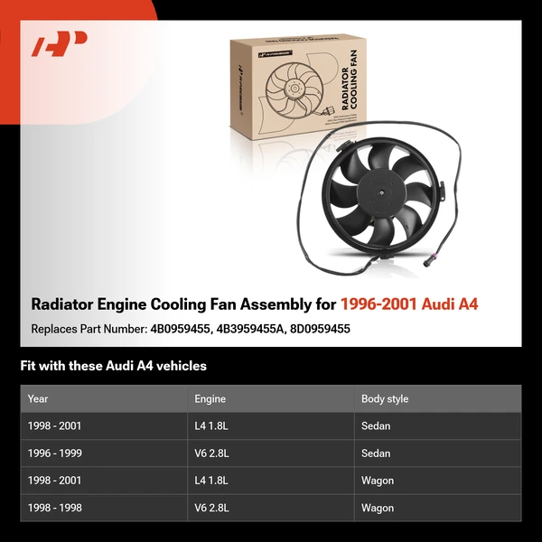 Radiator Engine Cooling Fan Assembly for 1996-2001 Audi A4