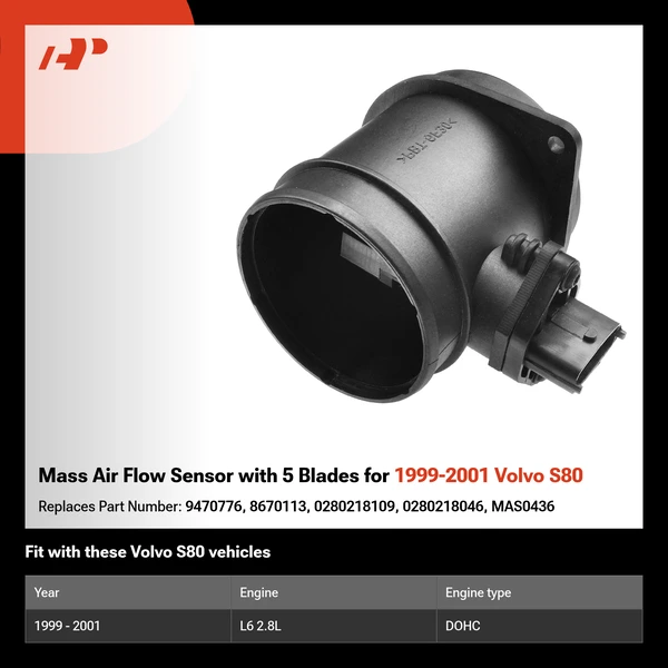 Mass Air Flow Sensor with 5 Blades for 1999-2001 Volvo S80